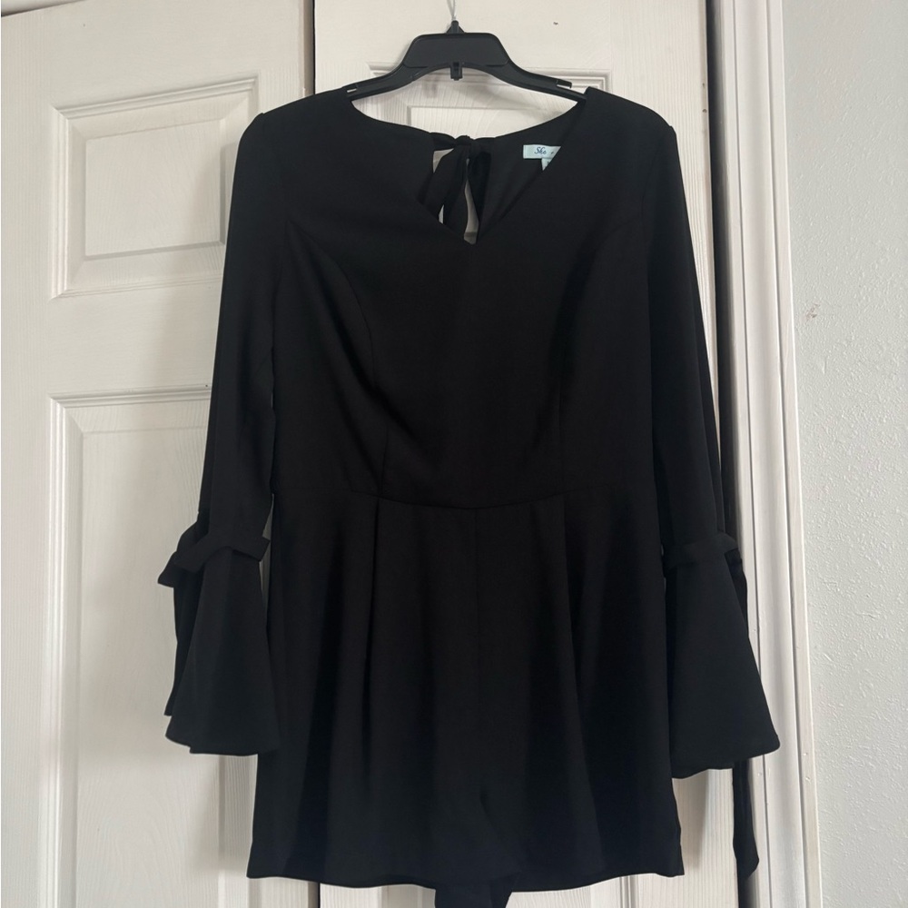 Black Long Sleeve Blouse with Tie Detail